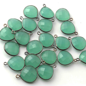 21 Pcs Aqua Chalcedony Oxidized  Sterling Silver Gemstone Faceted Heart Shape Single Bail Pendant -18mmx15mm  SS506 - Tucson Beads