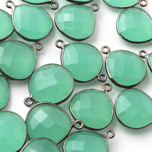 21 Pcs Aqua Chalcedony Oxidized  Sterling Silver Gemstone Faceted Heart Shape Single Bail Pendant -18mmx15mm  SS506 - Tucson Beads