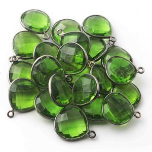 22 Pcs Peridot Oxidized Sterling Silver Gemstone Faceted Heart Shape Single Bail Pendant -18mmx15mm SS511 - Tucson Beads