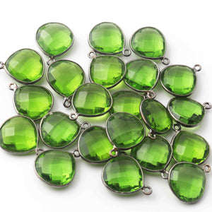 22 Pcs Peridot Oxidized Sterling Silver Gemstone Faceted Heart Shape Single Bail Pendant -18mmx15mm SS511 - Tucson Beads