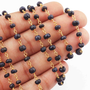1 Feet Blue Sapphire Rondelle Rosary Style 925 Sterling Vermeil Beaded Chain- 3mm-5mm- Vermeil wire Chain SRC018 - Tucson Beads