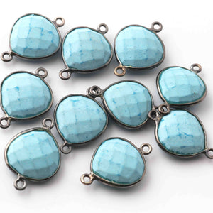 10 Pcs Turquoise Gemstone Faceted Oxidized Sterling Silver Heart Shape Double Bail Connector -21mmx15mm SS518 - Tucson Beads