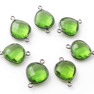 12 Pcs Peridot Gemstone Faceted Oxidized Sterling Silver Heart Shape Double Bail Connector -21mmx15mm SS505 - Tucson Beads