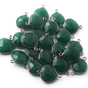 22 Pcs Green Onyx Gemstone Faceted Oxidized Sterling Silver Heart Shape Double Bail Connector -21mmx15mm SS515 - Tucson Beads