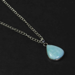 1 Pc Genuine and Rare Larimar Pear Pendant - 925 Sterling Silver - Gemstone Pendant  SJ088 - Tucson Beads