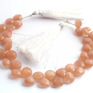 1  Strand  Peach Moon Stone Faceted Briolettes  -Heart Shape  Briolettes -9 mm-10mm- 9 Inches BR02429 - Tucson Beads