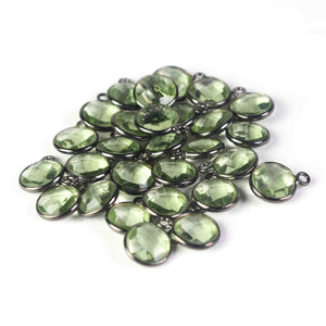 28 Pcs Green Amethyst Oxidized Sterling Silver Round Single Bail Pendant 12mmx9mm SS703 - Tucson Beads
