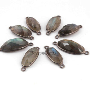 8  Pcs Labradorite  Oval Assorted Connector - Oxidized Silver Plated Faceted Oval Shape Connector -25mmx10mm-20mmx8mm  PC839 - Tucson Beads