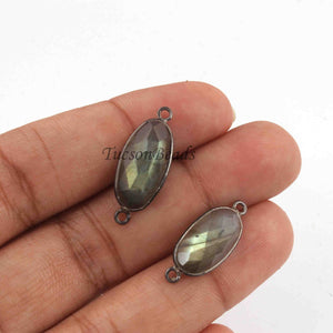 8  Pcs Labradorite  Oval Assorted Connector - Oxidized Silver Plated Faceted Oval Shape Connector -25mmx10mm-20mmx8mm  PC839 - Tucson Beads
