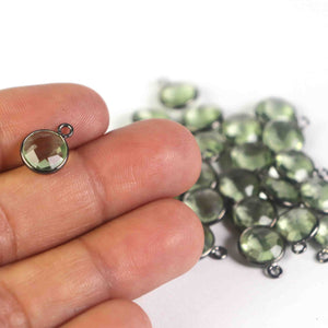 28 Pcs Green Amethyst Oxidized Sterling Silver Round Single Bail Pendant 12mmx9mm SS703 - Tucson Beads