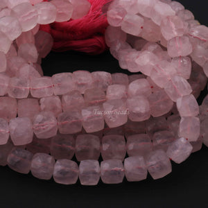 1 Strand Rose Quartz Faceted Cube Briolettes - Rose Quartz Cube Briolettes  - 8mm 9 Inches BR2126 - Tucson Beads