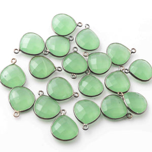19 Pcs Green Chalcedony Oxidized  Sterling Silver Gemstone Faceted Heart Shape Single Bail Pendant -18mmx15mm  SS510 - Tucson Beads
