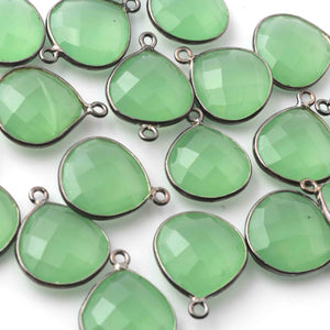 19 Pcs Green Chalcedony Oxidized  Sterling Silver Gemstone Faceted Heart Shape Single Bail Pendant -18mmx15mm  SS510 - Tucson Beads