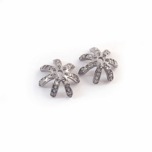 1 Pc Pave Diamond Antique Finish Flower Half Cap Beads Over 925 Sterling Silver & Yellow Gold Vermeil- Pave Jewelry Bead 12mm PDC231 - Tucson Beads