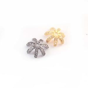 1 Pc Pave Diamond Antique Finish Flower Half Cap Beads Over 925 Sterling Silver & Yellow Gold Vermeil- Pave Jewelry Bead 12mm PDC231 - Tucson Beads