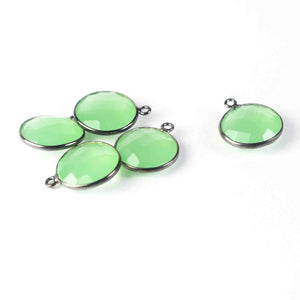 10 Pcs Green Chalcedony Oxidized Sterling Silver Faceted Round Shape Pendant /Connector - Gemstone 21mmx15mm SS809 - Tucson Beads