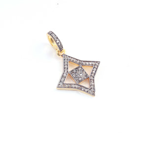 1 Pc Pave Diamond Clover Charm 925 Sterling Silver & Yellow Gold Vermeil Single Bail Pendant - Clover Pendant 22mmx19mm PDC1012 - Tucson Beads