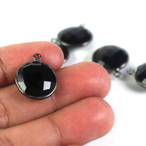 5 Pcs Black Onyx Oxidized Sterling Silver Faceted Round Shape Pendant -18mmx15mm SS933 - Tucson Beads