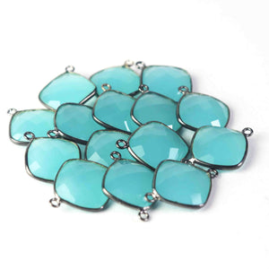 5 Pcs Blue Aqua Chalcedony Oxidized Sterling Silver Faceted Cushion Double Bail Connector -  22mmx16mm SS945 - Tucson Beads