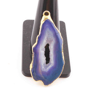 5 Pcs Blue Agate Druzzy  Geode Raw Drusy Agate Slice Pendant -Electroplated Gold Druzy Pendant DRZ155 - Tucson Beads