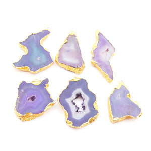 6 Pcs Blue Agate Druzzy  Geode Raw Drusy Agate Slice Pendant -Electroplated Gold Druzy Pendant DRZ159 - Tucson Beads