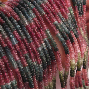 1 Long Strand Multi Tourmaline  Faceted Roundelles -Tourmaline Roundelles Beads - Gemstone Rondelles 3mm-14 Inches BR03072 - Tucson Beads