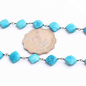 1 Feet Turquoise Kite Shape Rosary Style Oxidized Silver plated Beaded Chain- 12mmx10mm-15mmx10mm SC306 - Tucson Beads
