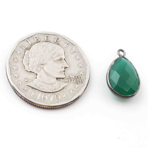 11 Pcs Green Onyx Oxidized Sterling Silver Gemstone Faceted Pear Shape Single Bail Pendant -18mmx11mm  SS592 - Tucson Beads