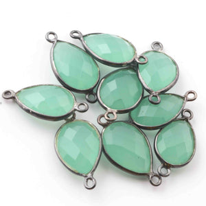 9 Pcs Aqua Chalcedony Oxidized Sterling Silver Gemstone Faceted Pear Shape Double Bail Connector -21mmx11mm  SS588 - Tucson Beads