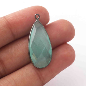 5  Pcs Aqua Chalcedony Faceted Oxidized Sterling  Silver Pear Pendant 30mmx12mm SS917 - Tucson Beads