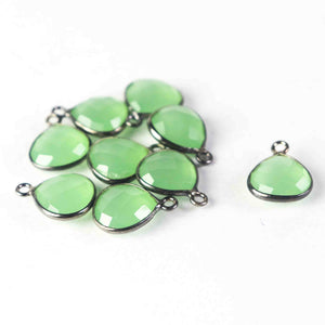 Green Chalcedony Oxidized Sterling Silver Pendant/Connector-Faceted Heart Shape SS954 - Tucson Beads