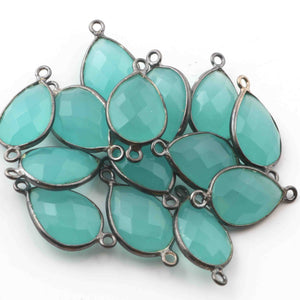 5 Pcs Blue Aqua Chalcedony Faceted Oxidized Sterling  Silver Pear Connector 21mmx11mm SS915 - Tucson Beads