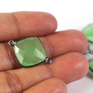 5 Pcs Green Chalcedony Oxidized Sterling Silver Faceted Cushion Shape Connector 24mmx17mm SS932 - Tucson Beads