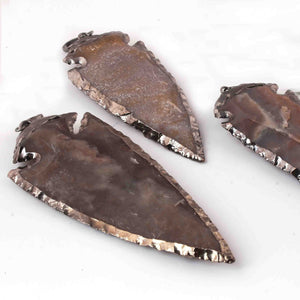5 Pcs Jasper Arrowhead Oxidized Silver Plated Single Bail Pendant - Electroplated With Silver Edge - 89mmx36mm-75mmx33mm-14mmx7mm AR174 - Tucson Beads
