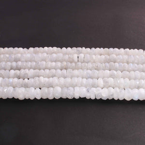 1 Long Strand White Rainbow  Moonstone Faceted Rondelles -10mmx2mm-10mmx6mm - 10 Inches BR02336 - Tucson Beads