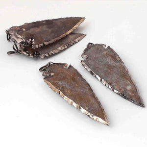 5 Pcs Jasper Arrowhead Oxidized Silver Plated Single Bail Pendant - Electroplated With Silver Edge - 89mmx36mm-75mmx33mm-14mmx7mm AR174 - Tucson Beads