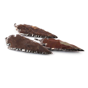 5 Pcs Brown Jasper Arrowhead Oxidized Silver Plated Single Bail Pendant - Electroplated With Silver Edge - 90mmx34mm-82mmx31mm-13mmx7mm AR175 - Tucson Beads
