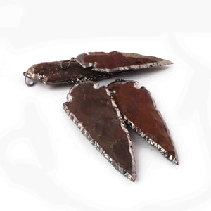 5 Pcs Brown Jasper Arrowhead Oxidized Silver Plated Single Bail Pendant - Electroplated With Silver Edge - 90mmx34mm-82mmx31mm-13mmx7mm AR175 - Tucson Beads