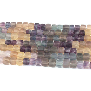 1 Strand Multi Fluorite Faceted Cube Briolettes - Box shape Beads -6mm-7mm- -8.5 Inches BR0630 - Tucson Beads