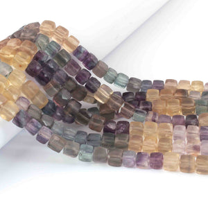 1 Strand Multi Fluorite Faceted Cube Briolettes - Box shape Beads -6mm-7mm- -8.5 Inches BR0630 - Tucson Beads