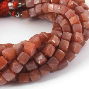 1 Strand  Sunstone  Faceted Cube Briolettes - Box shape Beads -6mm -8.5 Inches BR0632 - Tucson Beads
