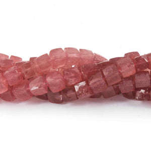 1  Long Strand Strawberry Quartz Faceted Briolettes -Cube Shape  Briolettes  7mm- 8.5 Inches BR0637 - Tucson Beads