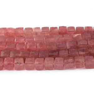 1  Long Strand Strawberry Quartz Faceted Briolettes -Cube Shape  Briolettes  7mm- 8.5 Inches BR0637 - Tucson Beads