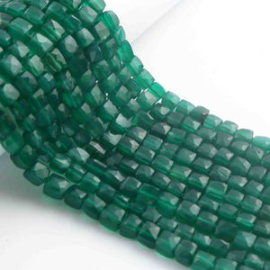 1 Strand Green Onyx Faceted Briolettes -Square Shape Briolettes 5mm-6mm 8.5 Inches BR01725 - Tucson Beads