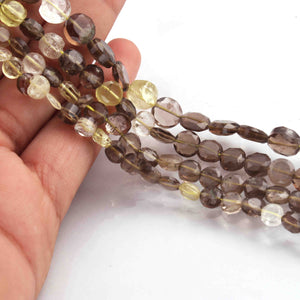1 Strand Bio Smoky Quartz & Lemon Quartz Faceted Round Coin Briolettes - Coin Beads 5mm-7mm 13 Inches BR386 - Tucson Beads