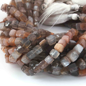 1 Strand Multi Moonstone  Faceted Cube Briolettes - Box shape Beads -6mm -8. Inches BR0635 - Tucson Beads
