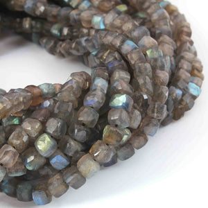 1 Strand Labradorite  Faceted Cube Briolettes - Box shape Beads 3mm-5mm -10 nches BR0634 - Tucson Beads