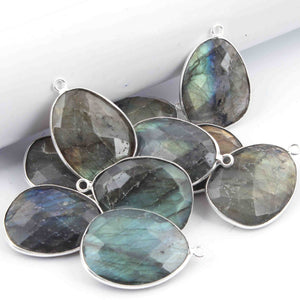 10 Pcs Labradorite 925 Silver Plated Faceted - Assorted Shape Faceted Pendant -28mmx20mm  PC430 - Tucson Beads