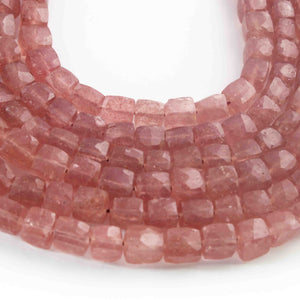 1  Long Strand Strawberry Quartz Faceted Briolettes -Cube Shape Briolettes 5mm-7mm- 8 Inches BR01710 - Tucson Beads