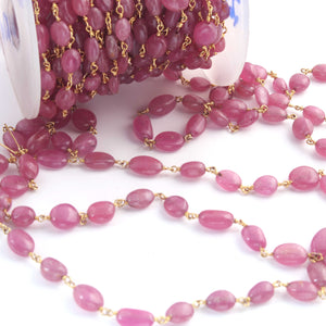 1 Feet Corrundum Ruby 6mmx5mm-10mmx6mm Oval Beaded Chain - Ovel Beads 925 Sterling Vermeil Wire Wrapped  Rosary Chain  SRC121 - Tucson Beads